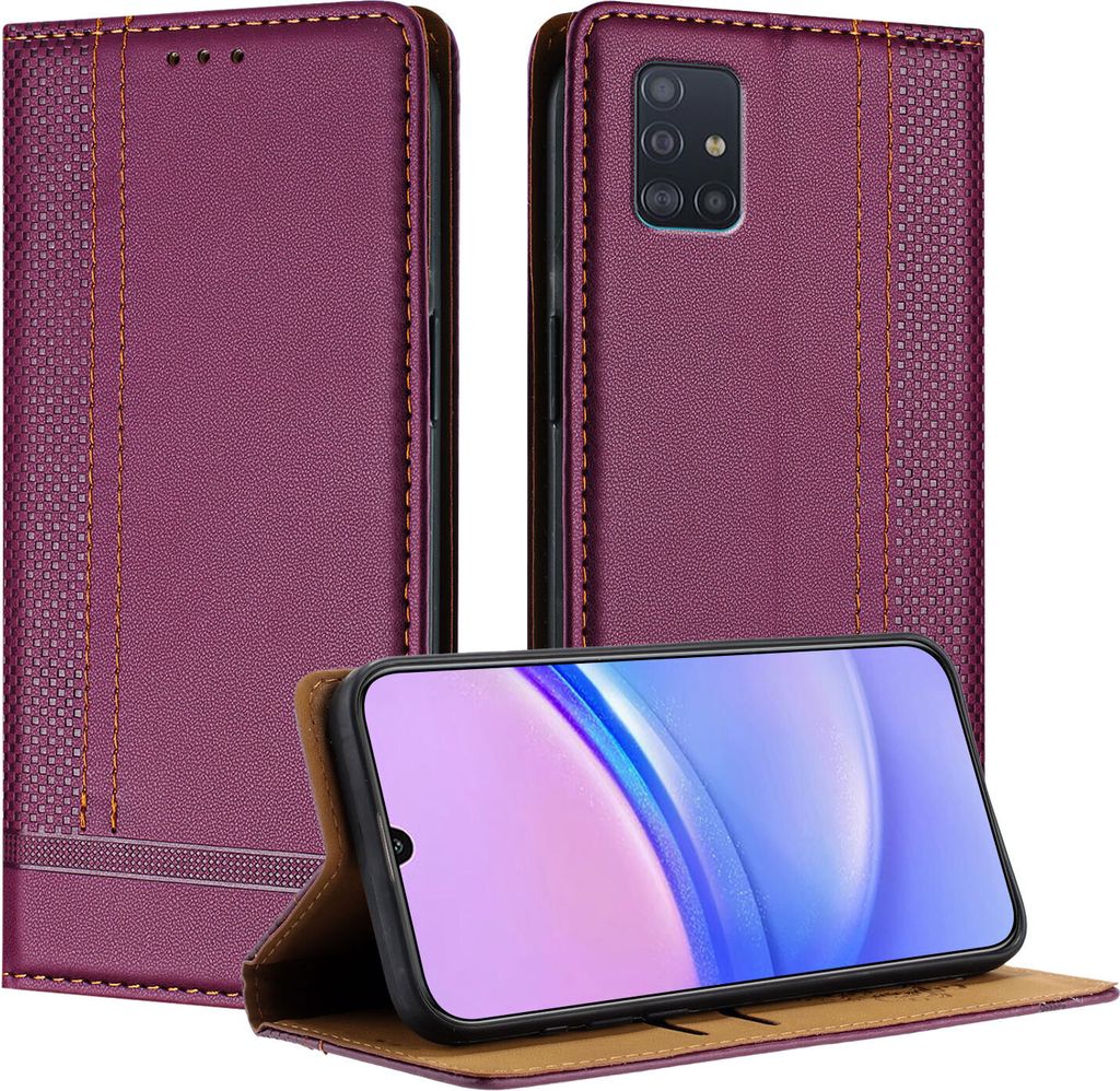 Handyhülle für Samsung Galaxy A51 4G Leder Flip Klappbare Schutzhülle mit Standfunktion Lila