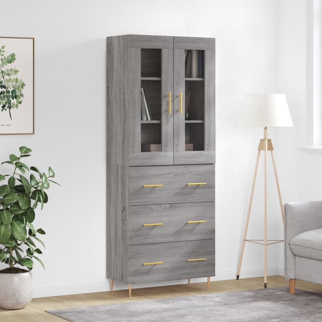 "Rabatt" Mehrzweckschrank/Vitrine/ Highboard - Modernes Design - Grau Sonoma 69,5x34x180 cm Holzwerkstoff - Kommoden CC8640