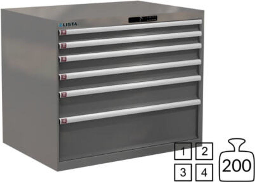 Lista Schubladenschrank - 78.803.050 - 850x1.023x725 mm (HxBxT) - 6 Schubladen - 200 kg - Code Lock - grau metallic (NCS S 6502-B)