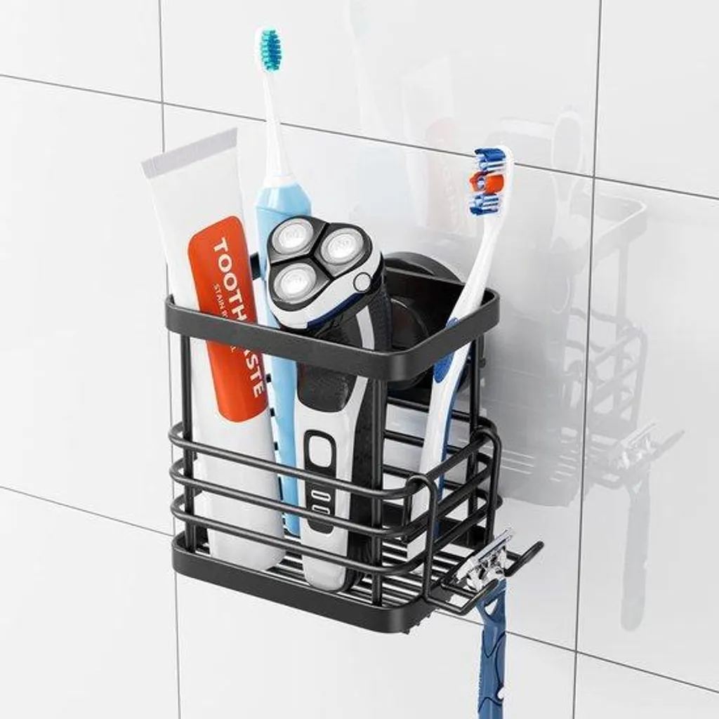 Porte-gobelet salle de bain mural noir - Support dentifrice et rasoir