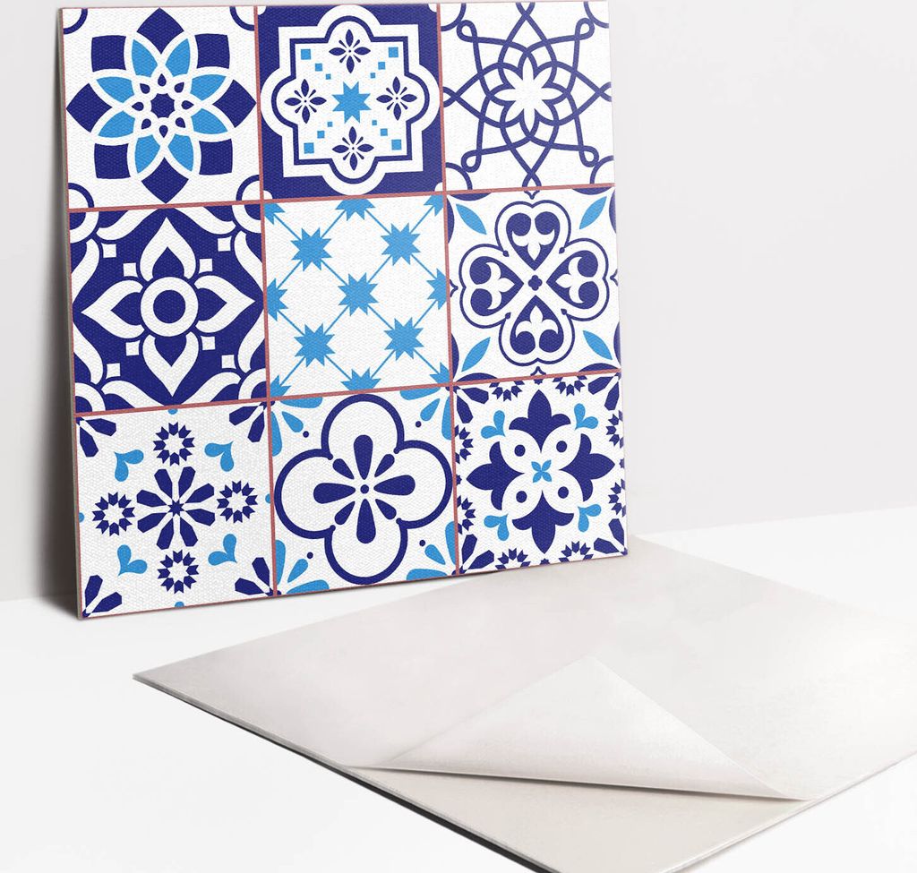 Fliesenaufkleber Set - 9 Stück Selbstklebende PVC Fliesen-Designs - Für Bad und Küche 30 x 30 - Dekorative Kacheln