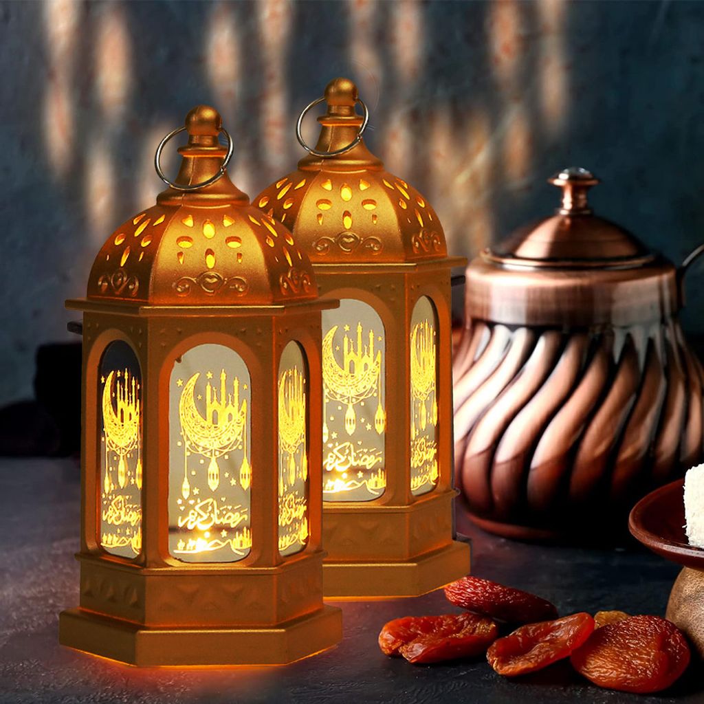 Ramadan-Laternen Dekoration – 2 Stück, Batteriebetrieben (AG13), Mit Islamischen Motiven, Für Eid & Feste