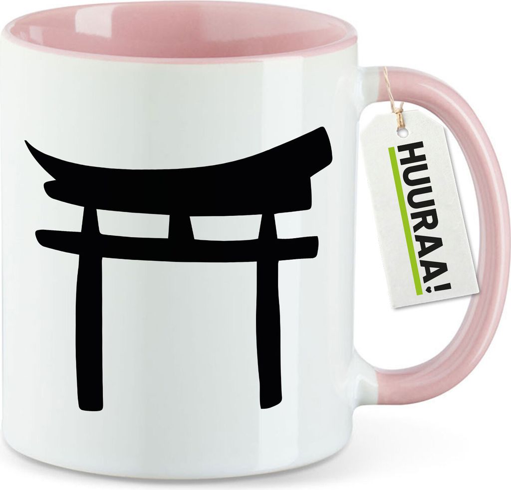 Huuraa Kaffeetasse Torii Shintoismus 330ml Rosa Keramik Kaffeebecher Geschenkidee