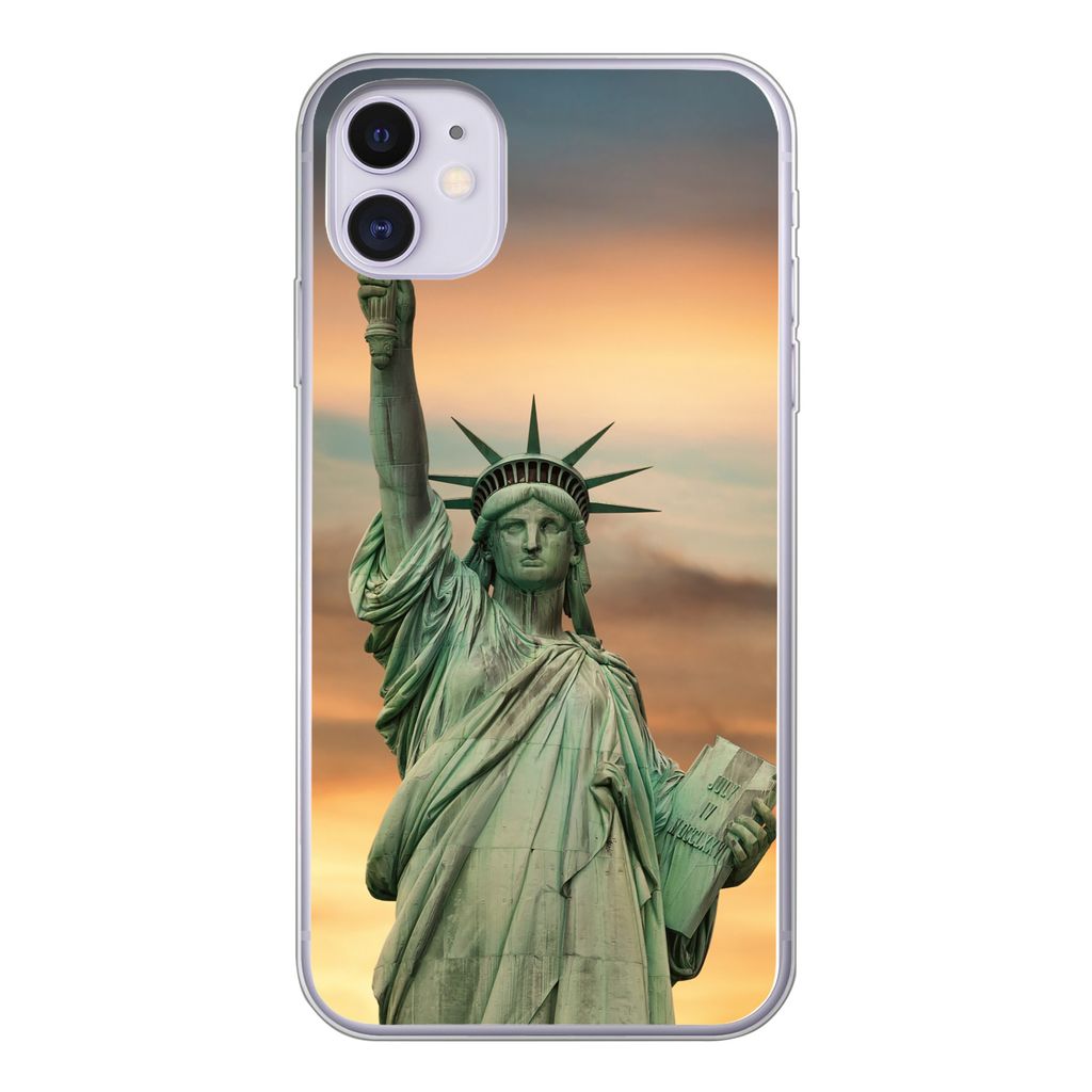 MuchoWow Handyhülle Schutzhülle Hülle für iPhone 11 New York - Freiheitsstatue - Sonnenuntergang Silikon Softcase Handy Hülle - Handytasche