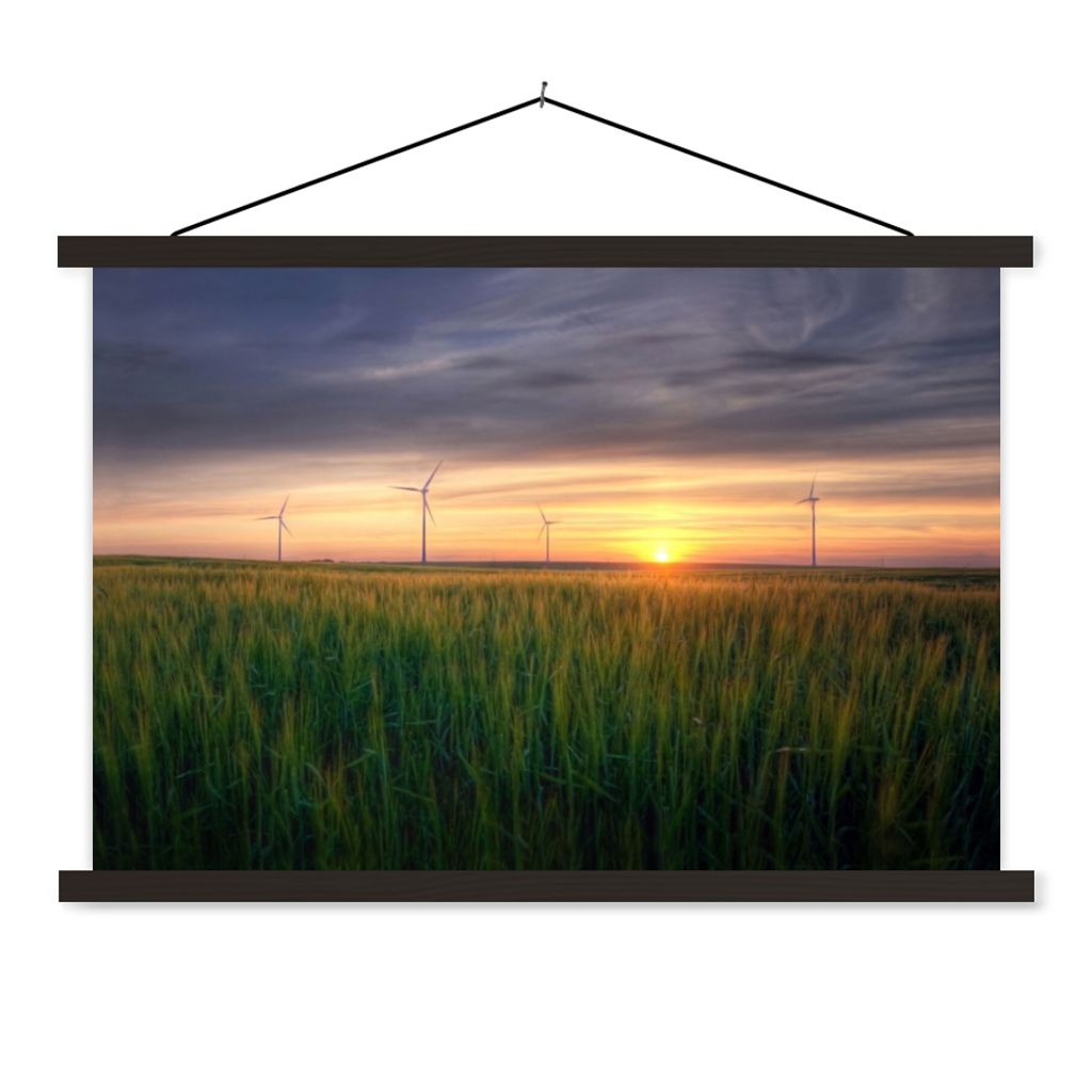 MuchoWow Textilposter Windmühle - Sonne - Gras 150x100 cm mit schwarzem Rahmen - Schlafzimmer