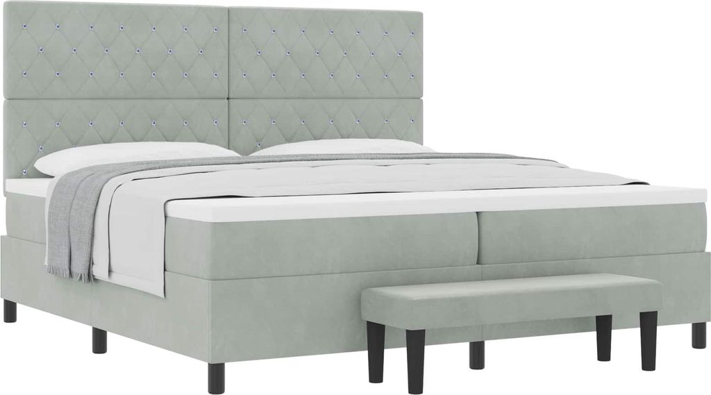 vidaXL Boxspringbett mit Matratze Hellgrau 200 x 200 cm Samt