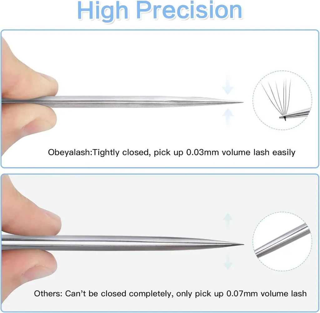 Set de 5 pinces pour extension de cils en inox argent pour pose de volume - 4