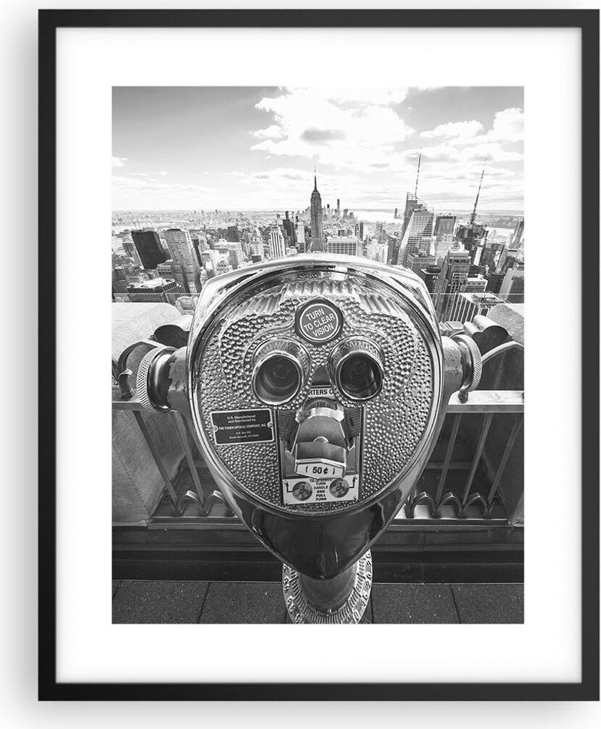 Gerahmtes Poster - Schwarzer Rahmen - Manhattan Fernglas Ansicht - 40x50 cm - Wand Bild - Wanddeko - Wandbilder - Wandposter - Bilderrahmen - Bilde...