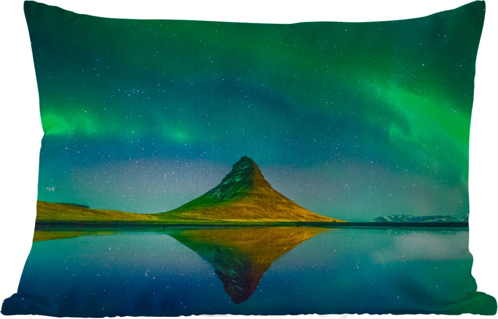MuchoWow Outdoor Kissen - Nordlicht - Berge - Wasser - Island - Natur - 60x40 cm - Wetterfest - Lounge Kissen - Zierkissen - Kissen für Innenräume