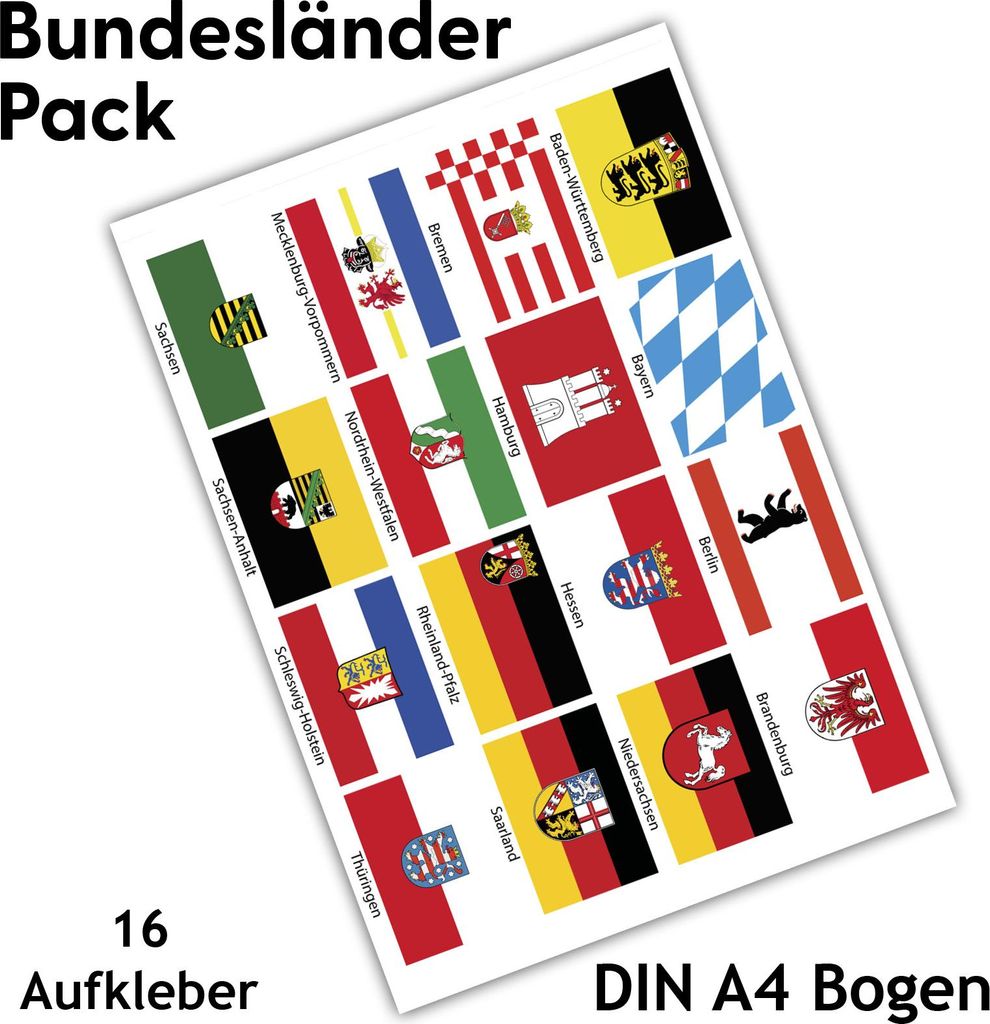 16 Länderfahnen Flaggen Aufkleber Set "Deutsche Bundesländer" Auto Sticker R108-08