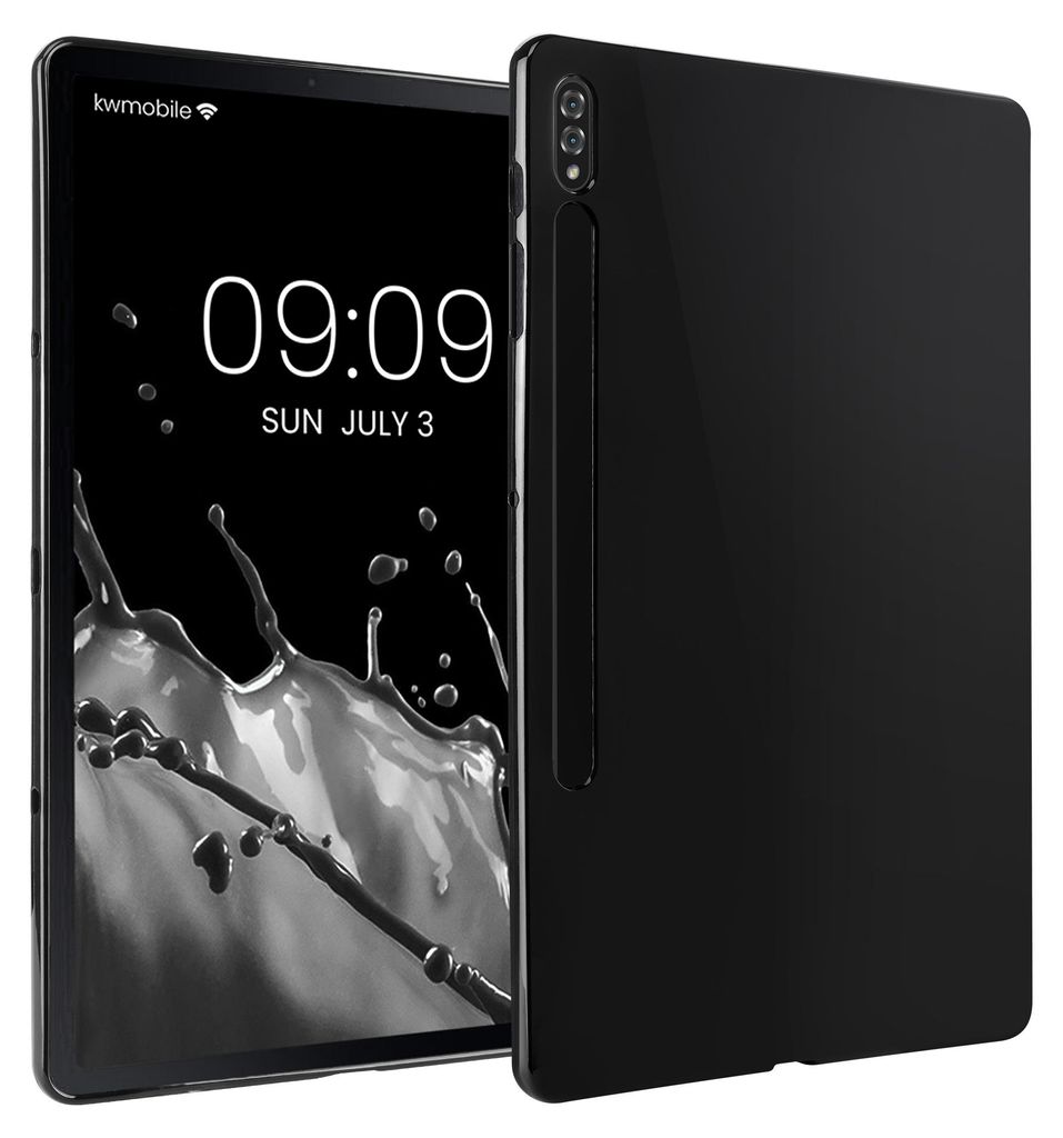 kwmobile Schutzhülle kompatibel mit Samsung Galaxy Tab S8+ Plus / Galaxy Tab S7+ Plus - Hülle Silikon - Tablet Cover Case Hochglanz Schwarz