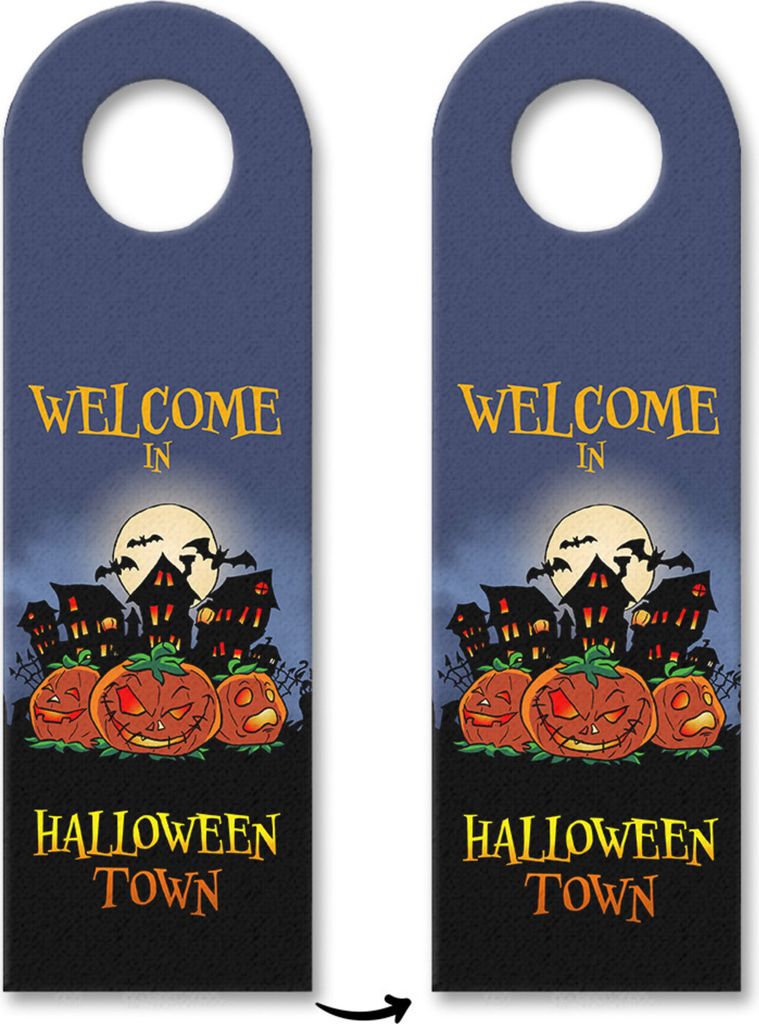 Türhänger 3er Set mit gruseligem Motiv und Spruch - Welcome in Halloween Town -