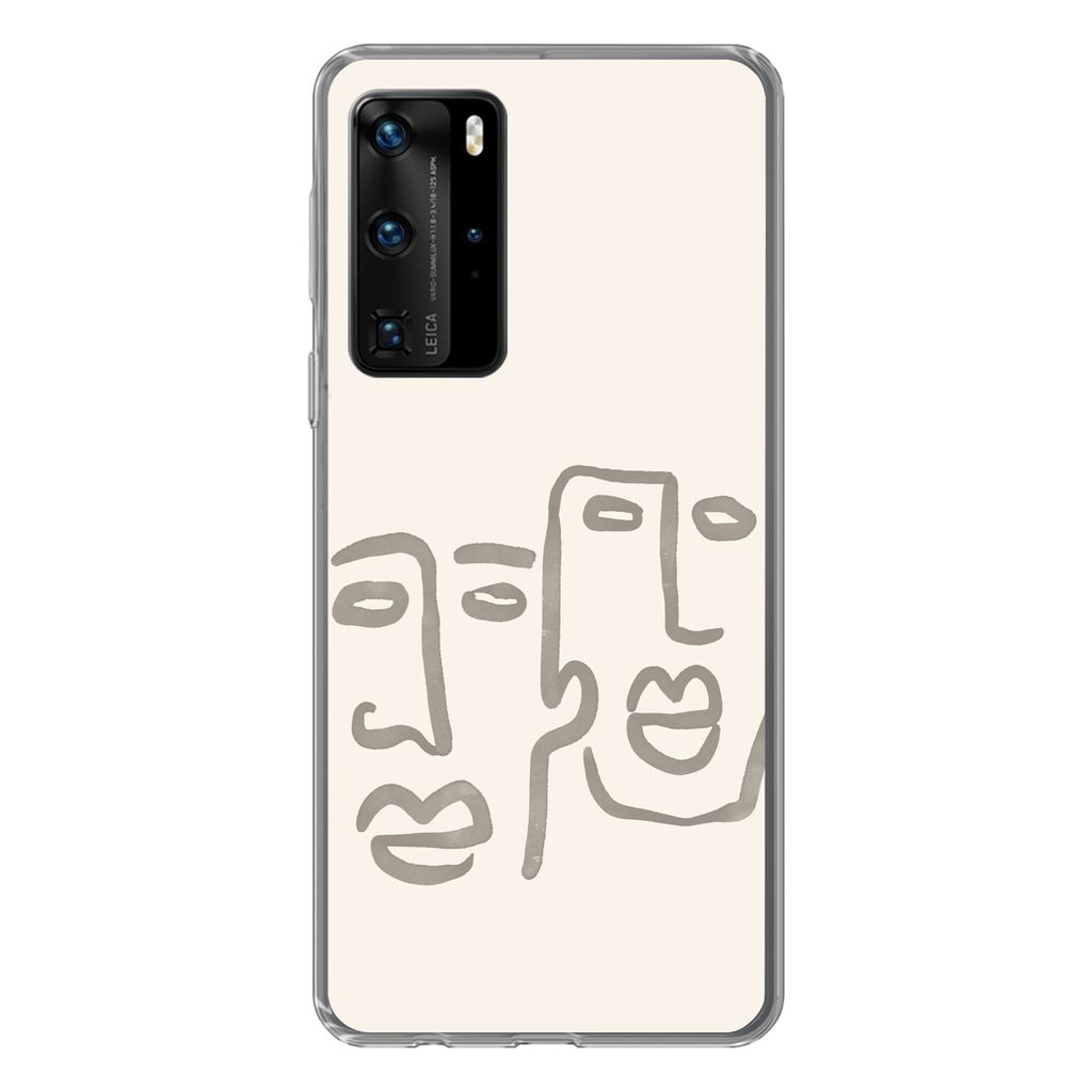 MuchoWow Handyhülle Schutzhülle Hülle für Huawei P40 Pro Gesicht - Abstrakt - Strichzeichnung Silikon Softcase Handy Hülle - Schutz