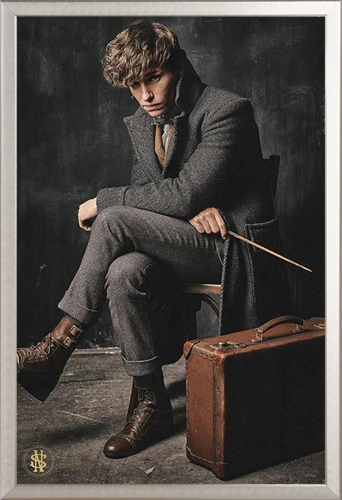 Quadro Newt Scamander Animali Fantastici con Cornice Argento Shinsuke