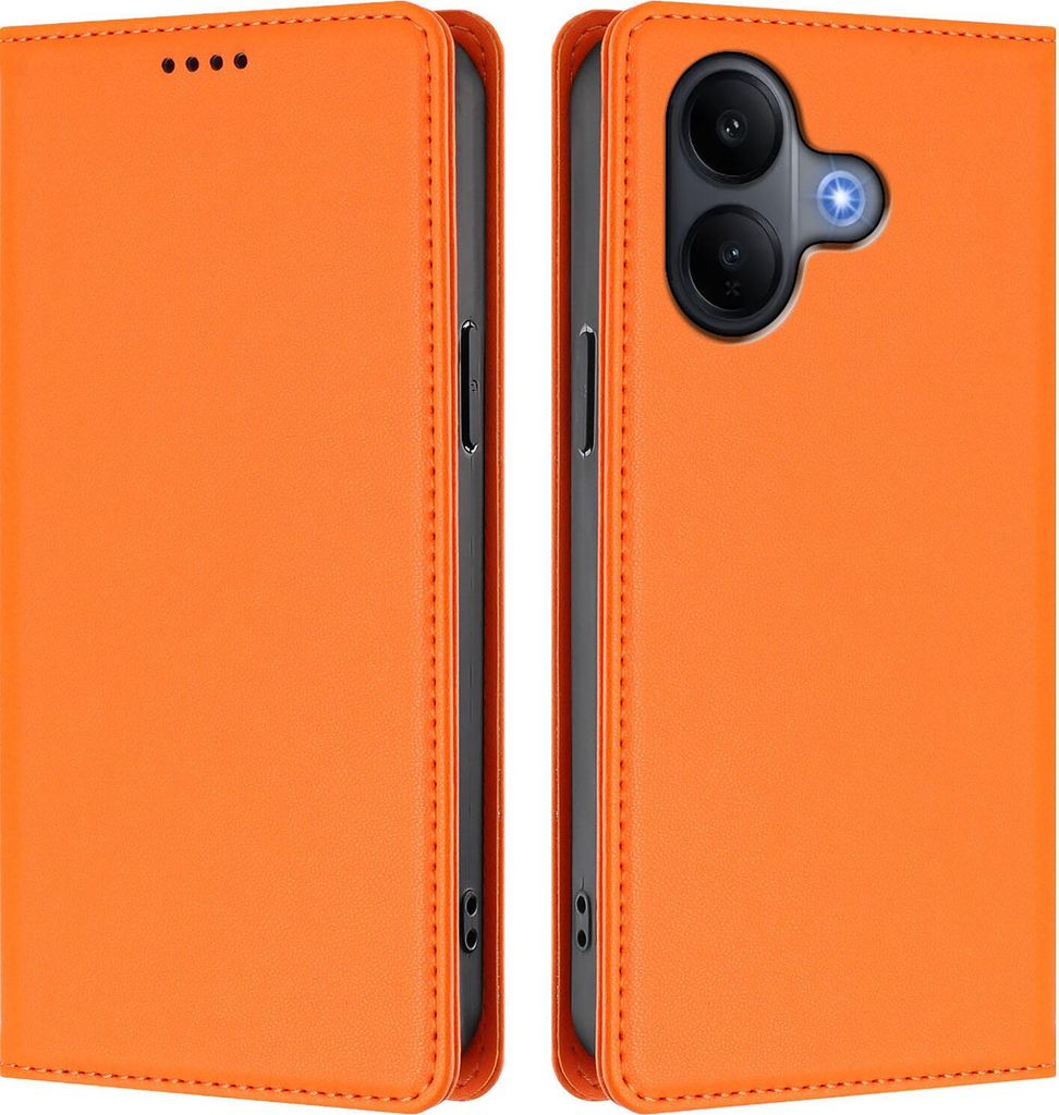 Handyhülle für Vivo V60 Lite 5G, Kunstleder Klapphülle Stoßfeste Magnetische Hülle mit Ständer Orange