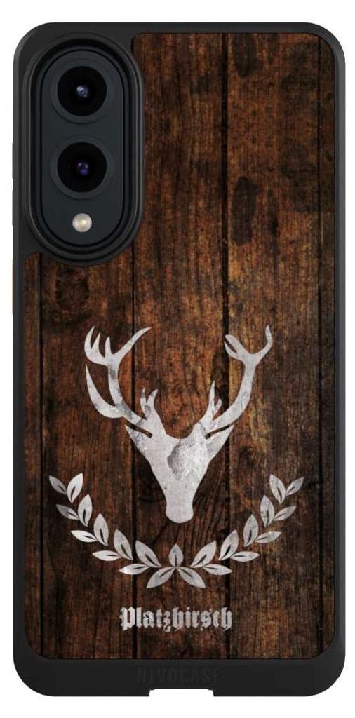 NIVOCASE Hülle für Samsung Galaxy S25 Edge Handyhülle NIVOcore Case Schwarz Hirsch Holz Holzoptik