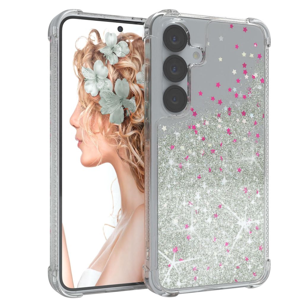 EAZY CASE - Glitzer Hülle kompatibel mit Samsung Galaxy S25 Glitzer Schutzhülle, Soft Case, Backcover Transparent mit Motiv
