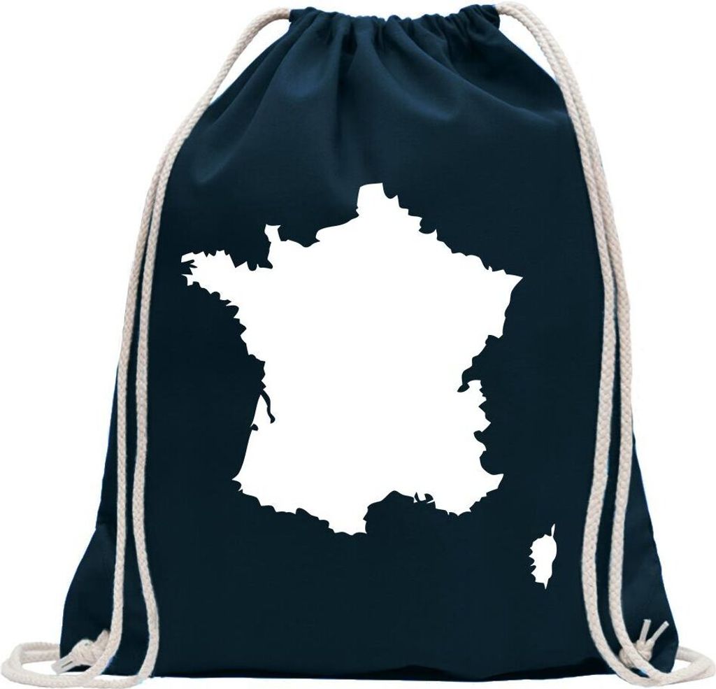Kiwistar - Turnbeutel - dunkelblau - Frankreich Umriss Kontur - Fun Rucksack Sport Beutel Gymsack Baumwolle mit Ziehgurt
