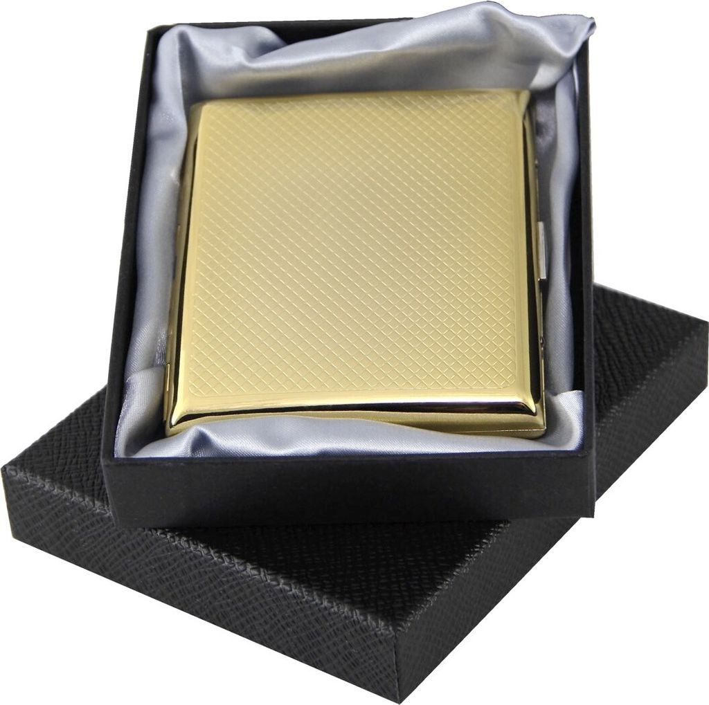 ATTUY "Pompös Munich" hochwertiges Premium Zigarettenetui in der Geschenkbox für 18 Zigaretten, Farbe Gold im Metall-Look, Etui mit Metallspang...