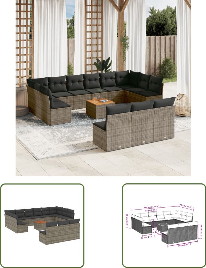 The Living Store 14-tlg. Garten-Sofagarnitur mit Kissen Produktbild 