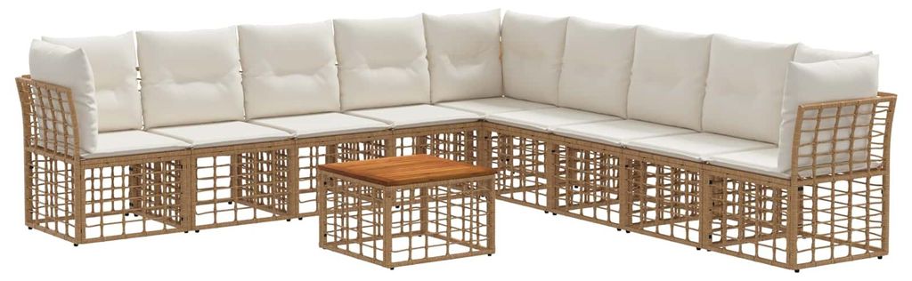 Maison Exclusive - Outdoor-Sofagarnitur 10 pcs Natürlich und Cremweiß Polyester