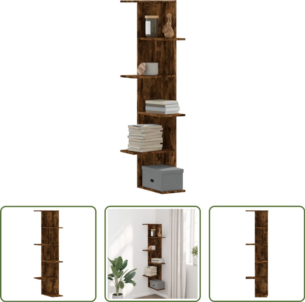 The Living Store Wand-Eckregal Räuchereiche 36,5x36,5x140 cm Holzwerkstoff
