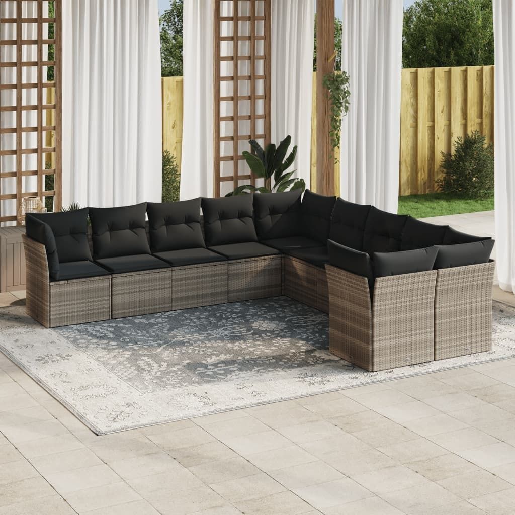 Maison Exclusive - 10-tlg. Garten-Sofagarnitur mit Kissen Hellgrau Poly Rattan