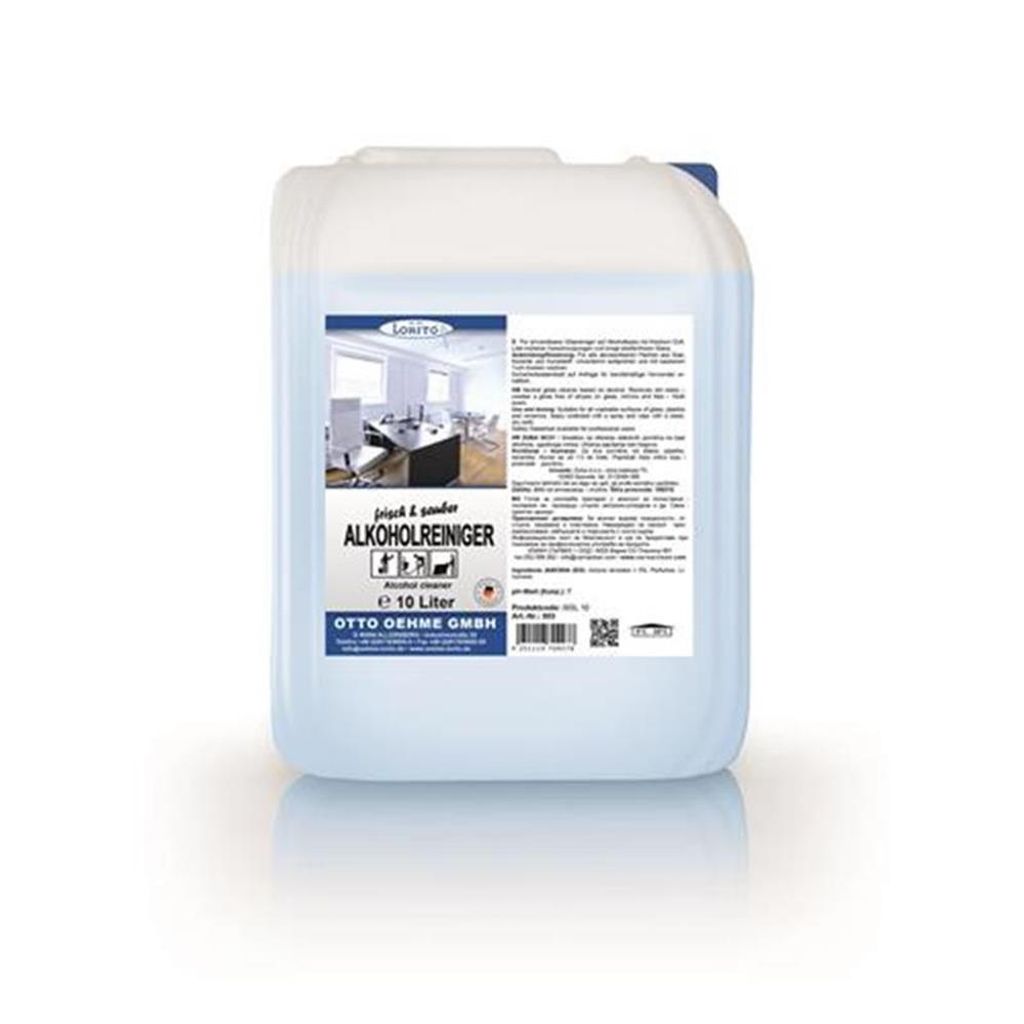 A large plastic container of cleaning fluid with a label.