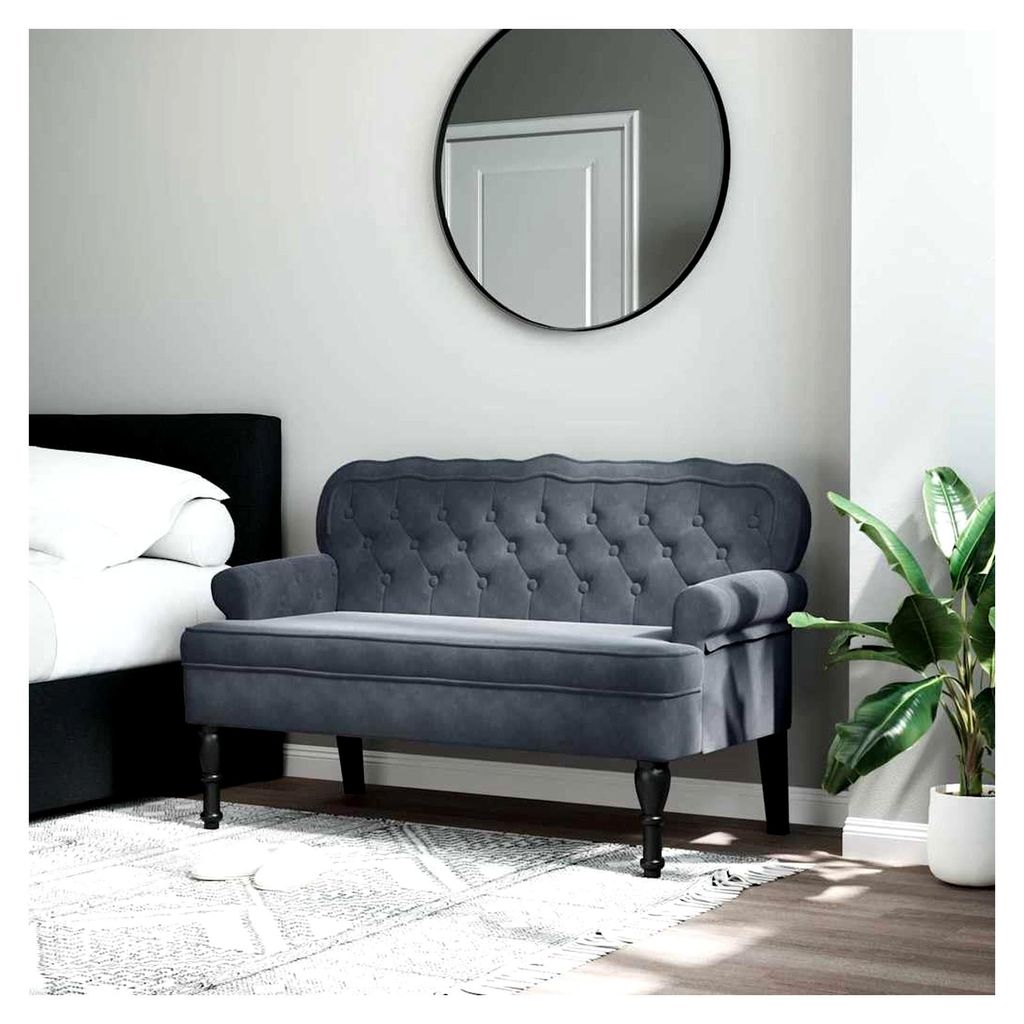 Sitzbank mit Rückenlehne in Dunkelgrau 119,5x64,5x75 cm aus Samt