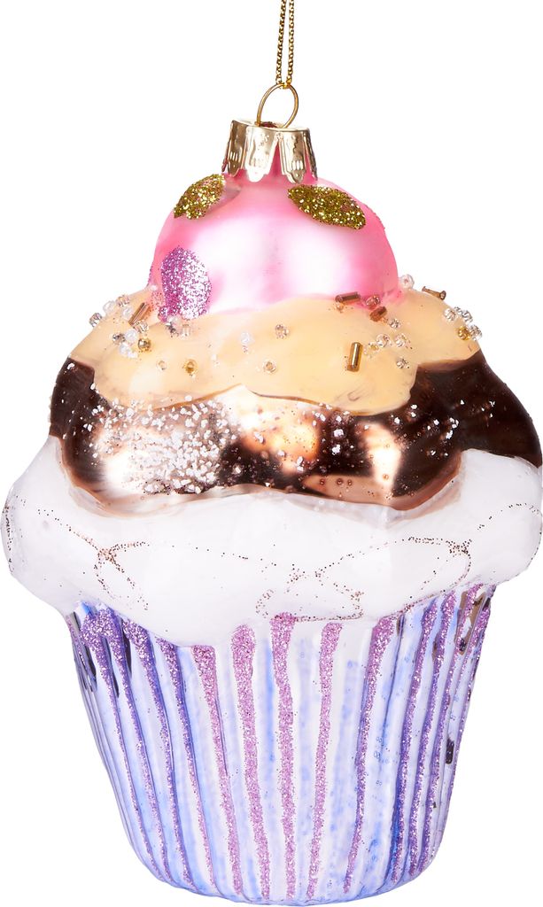 BRUBAKER Cupcake - Handbemalte Weihnachtskugel aus Glas - Christbaumschmuck Figuren lustig Deko Anhänger Baumkugel - 13 cm