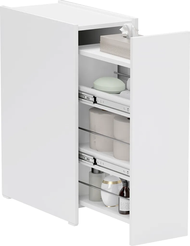 Mobile da Bagno HOMCOM 47x25x66,5 cm | MDF Bianco Classe E1 con Ruote