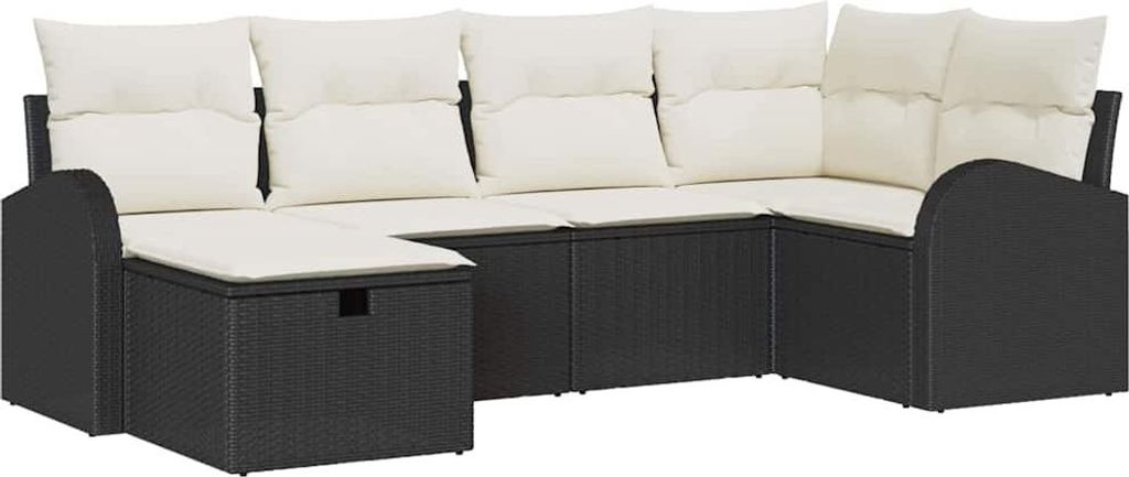 (Robust Möbel) Garten-Sofa-Set - elegantes Design - Sitzgruppe mit Sofa, Tisch - mit Kissen 6 pcs Schwarz Poly Rattan - Terassenmöbel DEMöbe...