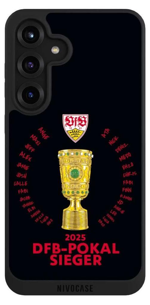 NIVOCASE Handyhülle für Samsung Galaxy S25+ Hülle NIVOpure Case Schwarz Offizielles Lizenzprodukt Pokal VfB Stuttgart