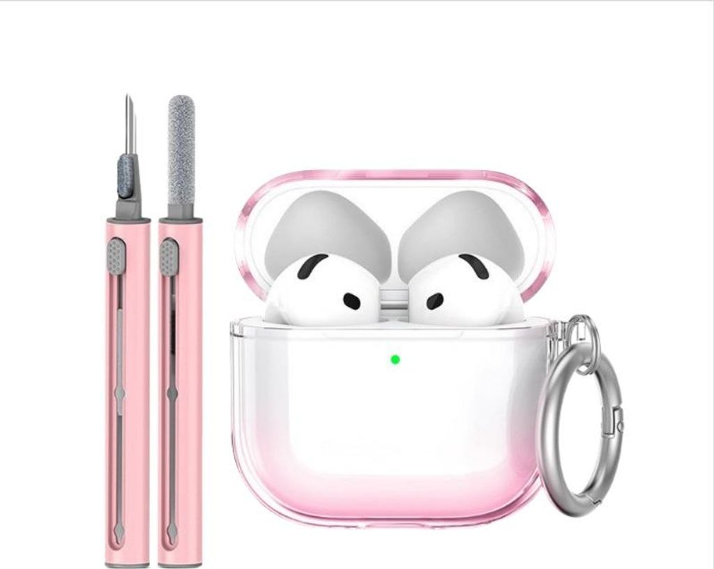 INF TPU Schutzhülle Set für Apple AirPods 4 mit Reinigungsstift und Schlüsselanhänger Rosa