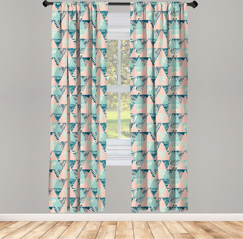 ABAKUHAUS Tropisch Vorhänge, Gardinen, Moderne Triangles Grafik von Branchen Streifen in Pastellfarben, 2 Stück 75 x 225 cm, , Pale Pink und Petr...