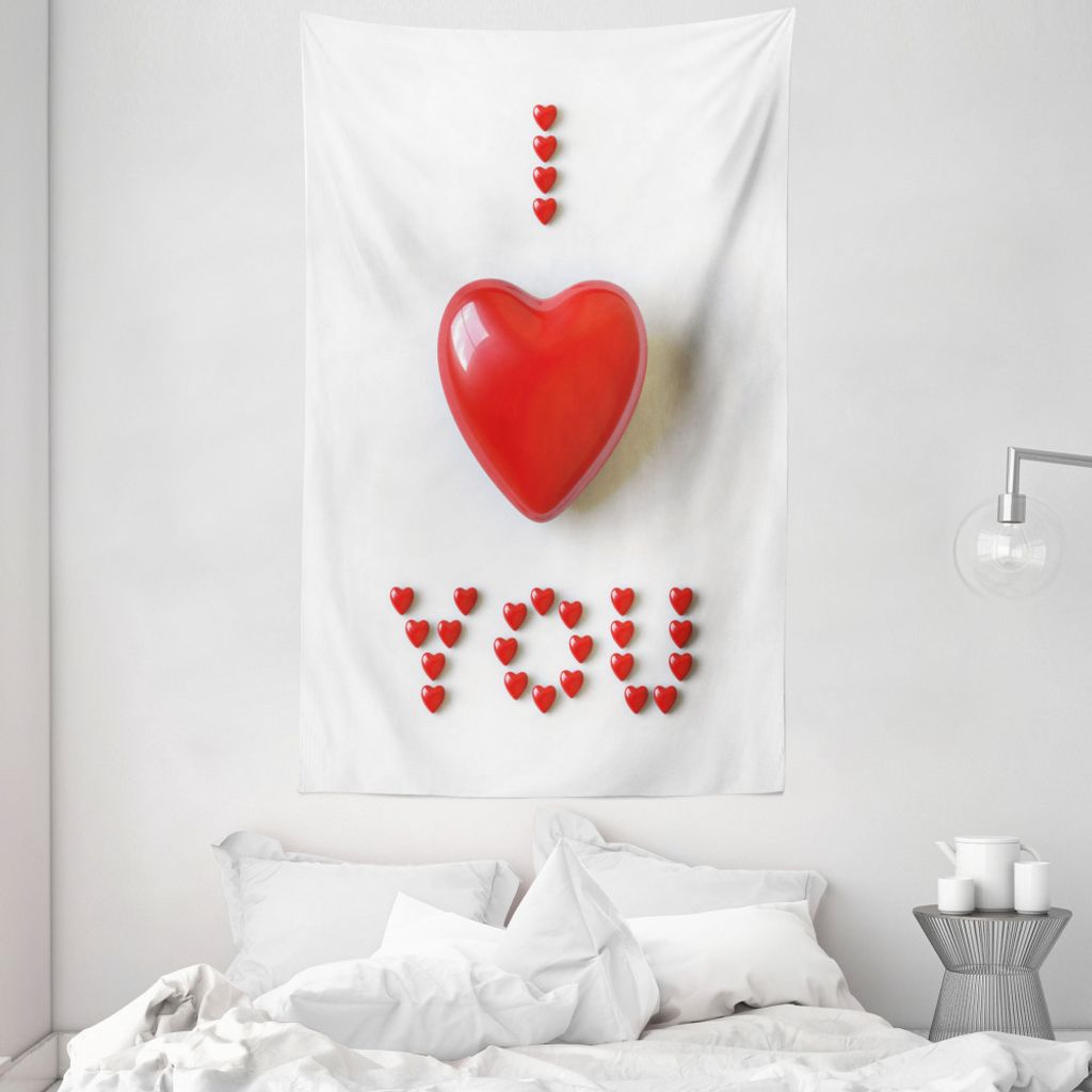 ABAKUHAUS Ich liebe dich Wandteppich und Tagesdecke, Herz 3D Letters aus Weiches Mikrofaser Stoff Waschbar ohne Verblassen Digitaldruck, 140 x 230 ...