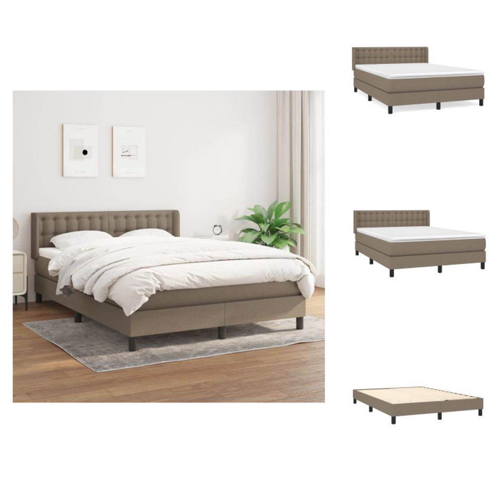 vidaXL Boxspringbett mit Matratze Taupe 140x190 cm Stoff - Betten & Bettgestelle