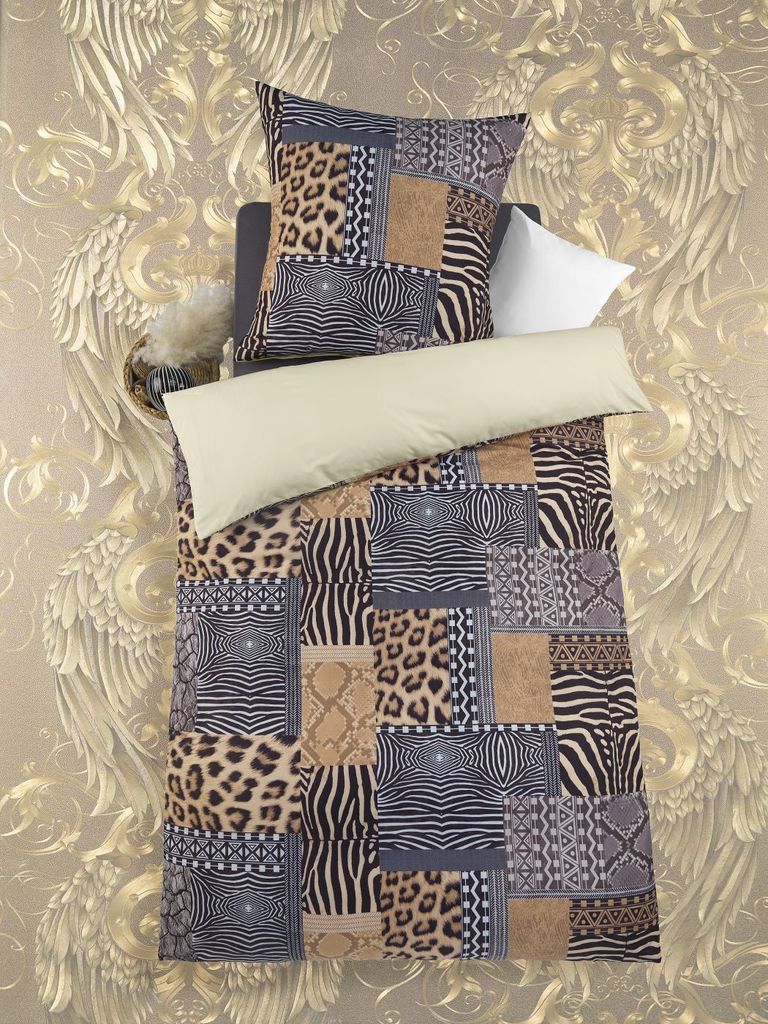 Soma Mako Satin Bettwäsche 135 x 200 cm Bettbezug 135 cm x 200 cm Kopfkissenbezug 80 x 80 cm Aboa-Wende braun / hellbraun / beige