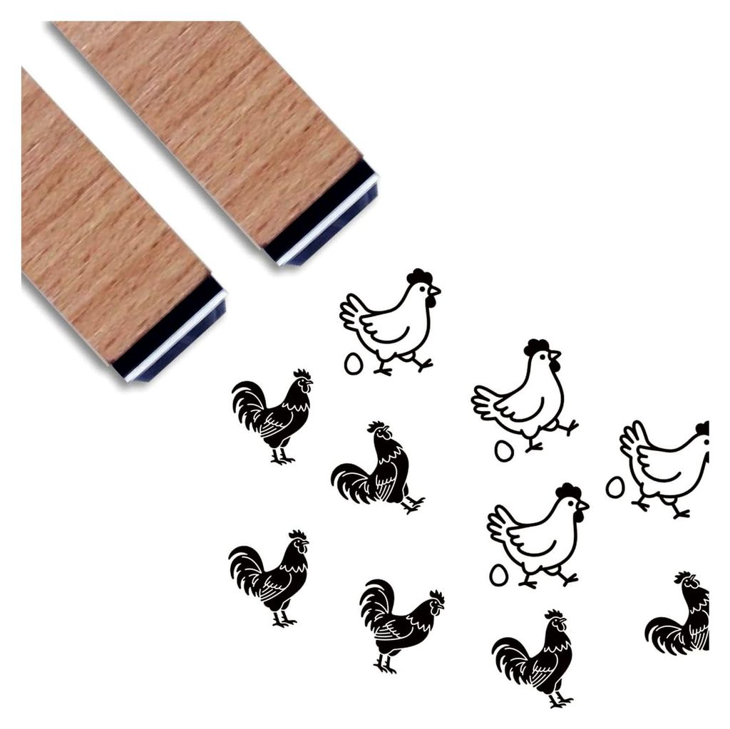 2 Stück Holzstempel Huhn Personalisiert 1,5×1,5×6 cm Stempelset für Grußkarten, Geschenkanhänger, Scrapbooking und Bastelprojekte
