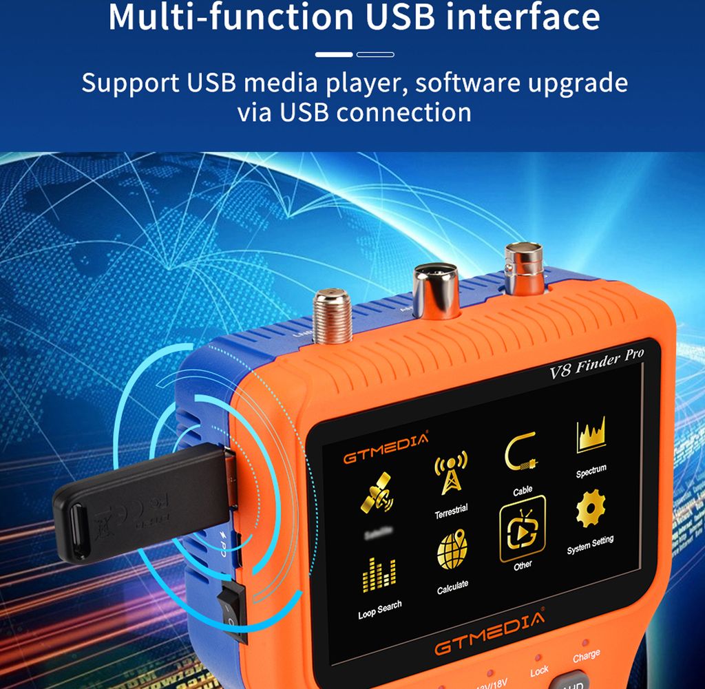 Mesureur Satellite V10 Finder Pro DVB-S2/S2X DVB-T2/T H.265 - Satfinder Avec Écran LCD 4.3"