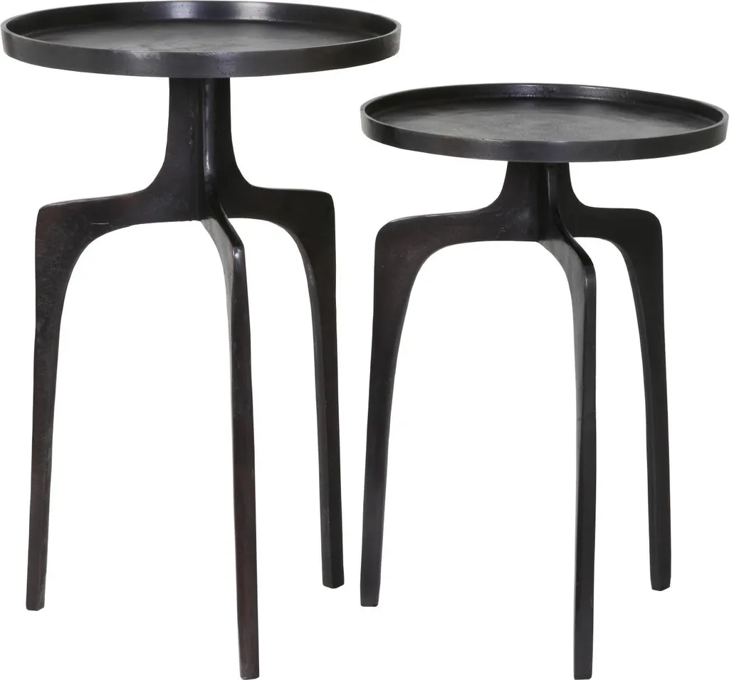 Lot de 2 tables gigognes rondes Pano en métal bronze foncé de qualité
