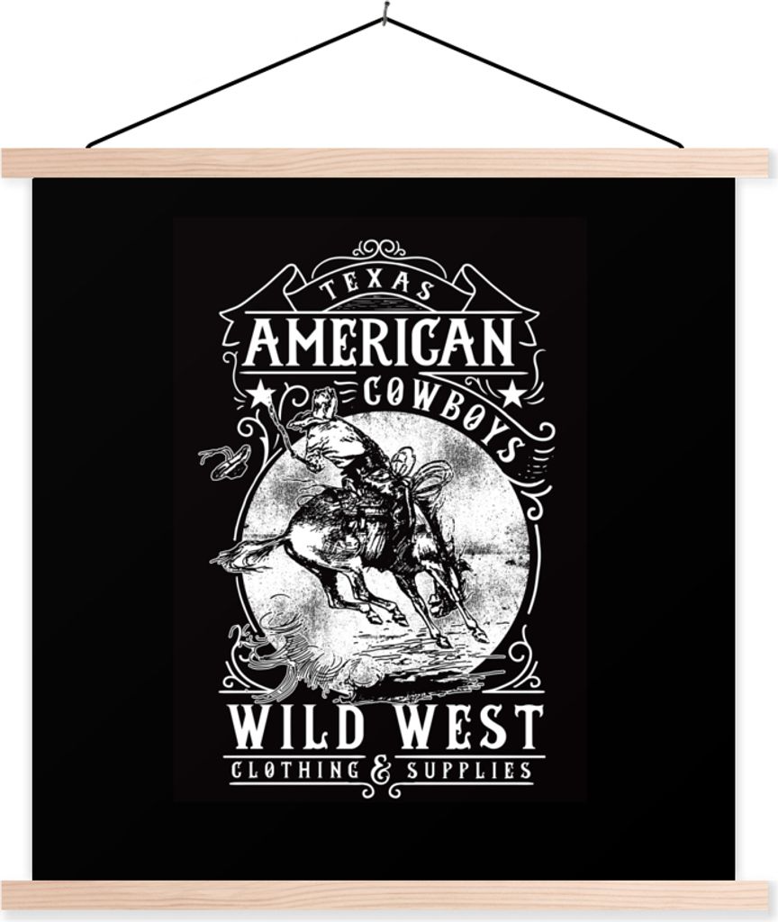 MuchoWow Textilposter Mancave - Western - Retro - Cowboy 60x60 cm mit holzfarbenen Rahmen - Wanddekoration