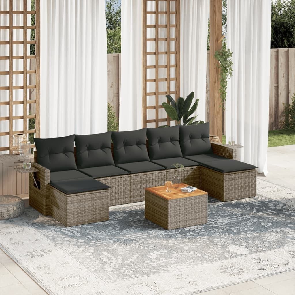 Maison Exclusive - 8-tlg. Garten-Sofagarnitur mit Kissen Grau Poly Rattan