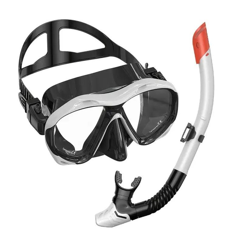 Unterwasser Schnorchelset Tauchmaske mit Schnorchel - Erwachsene & Kinder - Schwarz/Weiß - Ideal zum Schwimmen, Tauchen, Schnorcheln