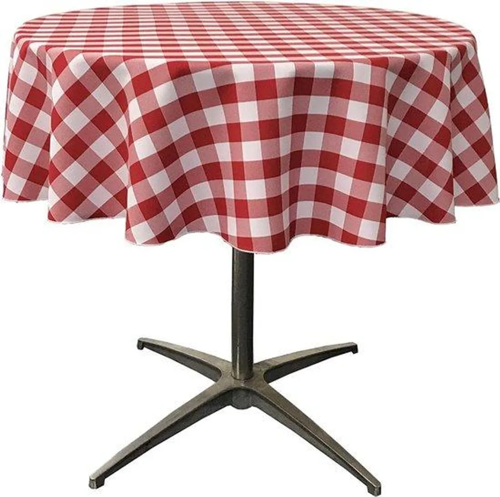 Nappe ronde de jardin vichy blanc 130 cm en polyester pour repas terrasse