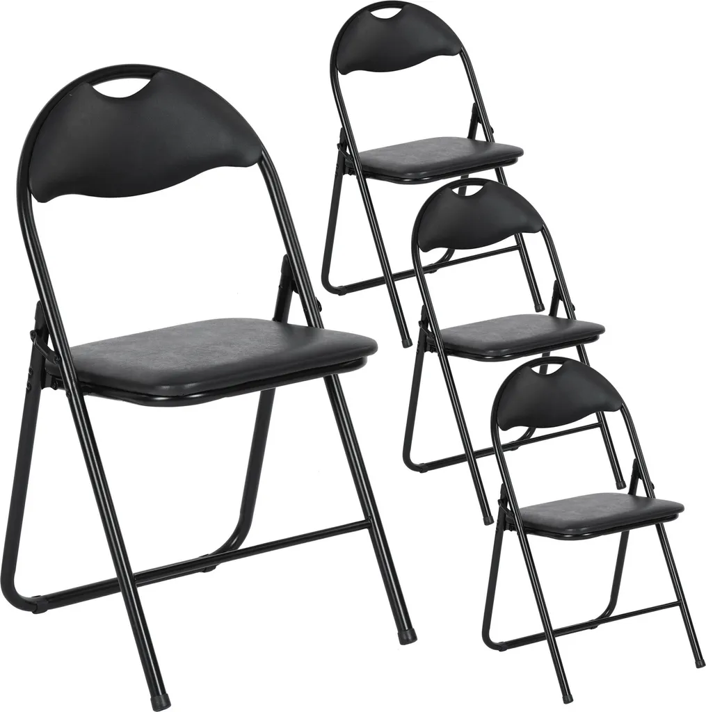 Lot de 4 Chaises Pliantes de Cuisine avec Assise Confortable en PVC Noir