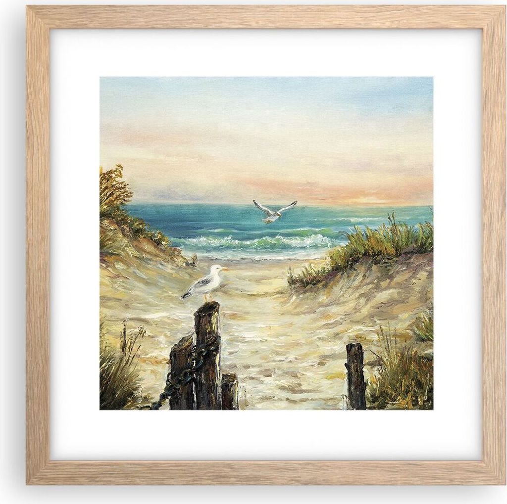 Gerahmtes Poster - Rahmen in heller Eiche - Impressionismus Möwen Küste - 30x30 cm - Wand Bild - Wanddeko - Wandbilder - Kunstposter - Wandposter...
