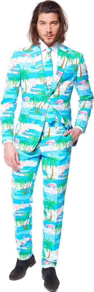 Opposuits-Herrenanzug Flamingo Karneval hellblau - XL (58)