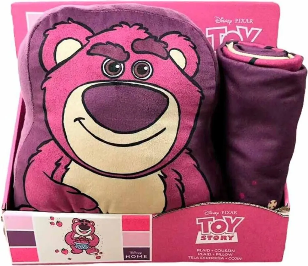 Kit Voyage Enfant Lotso Couverture Douce et Oreiller pour Voiture et Avion