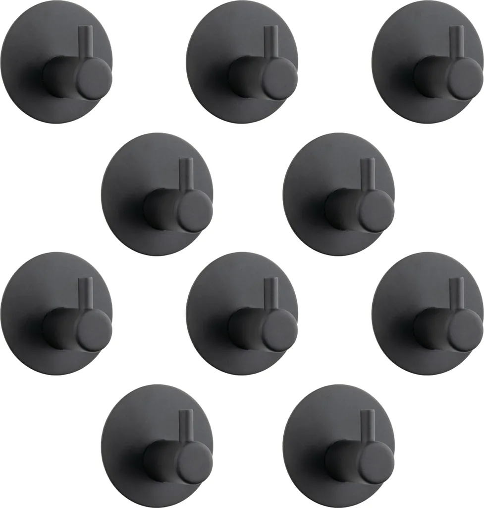 Lot de 10 crochets muraux autocollants en métal noir mat pour salle de bain